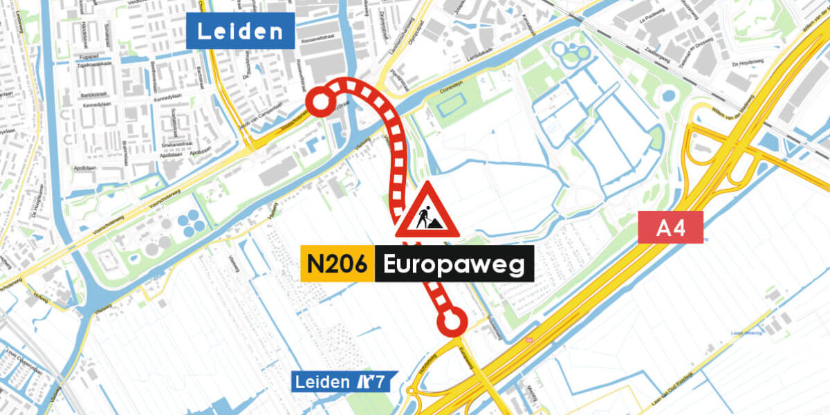 Let op: Europaweg N206 bij Zoeterwoude is dit weekend dicht