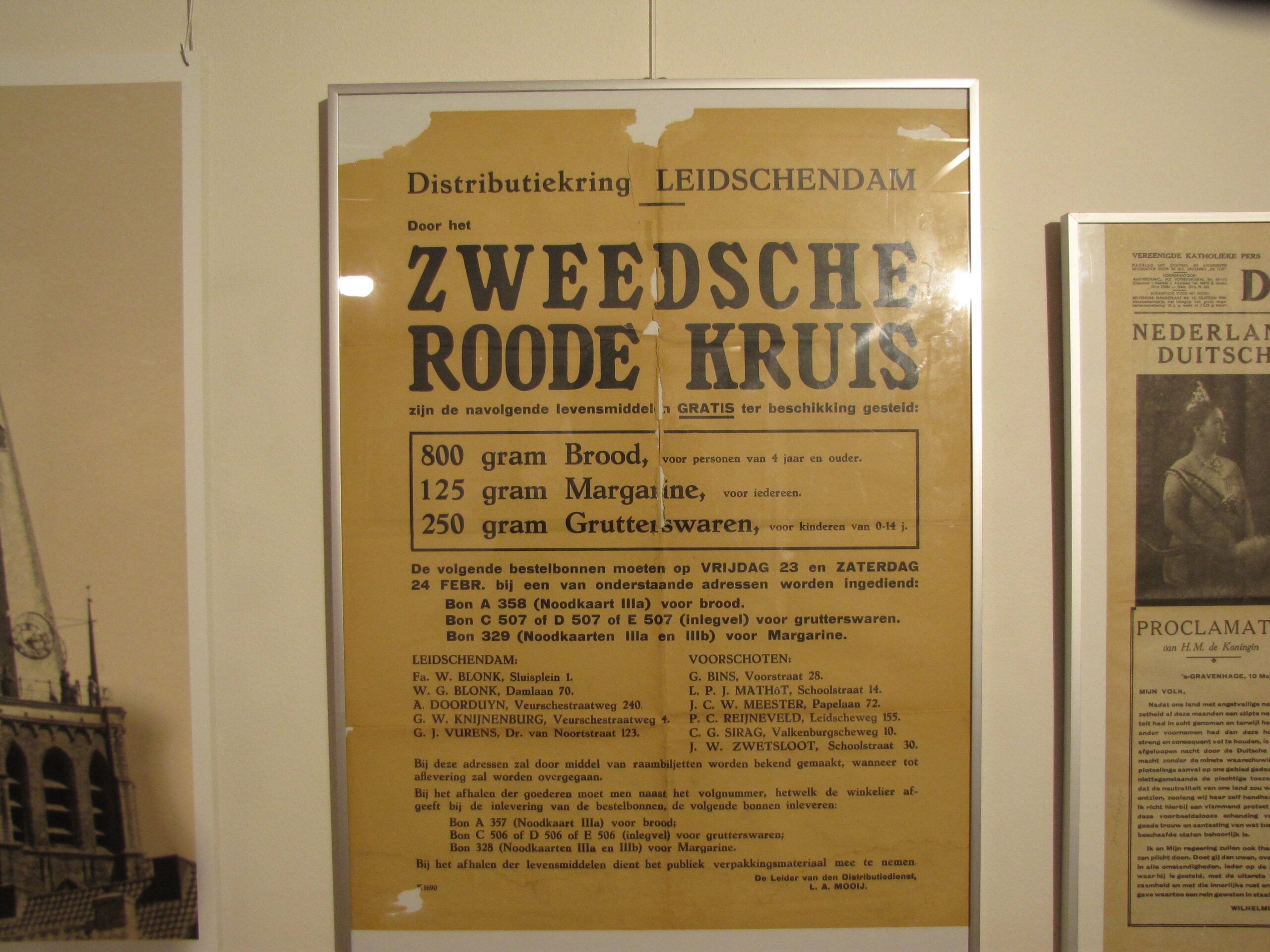 Aankondiging van de distributie van het Zweedse wittebrood, in Museum Voorschoten. (Foto: Paul Aalbers)