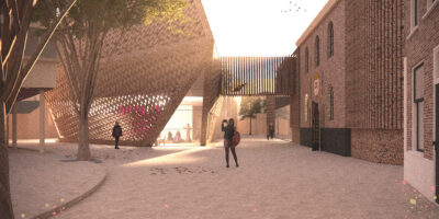 Een impressie van de uitbreiding van Rijksmuseum Boerhaave. Tussen de nieuwbouw op de plek van het Kijkhuis en het monumentale pand van het museum