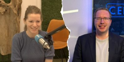 Emma van Bree van PRO Leiden en Thijs vos van Partij Sleutelstad. De twee willen beiden een coalitie vormen, maar wel afzonderlijk.