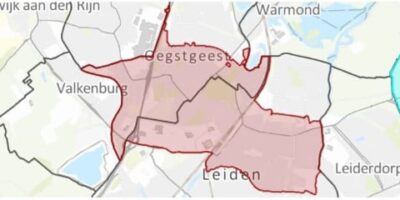 De kaart waar de stroomstoring in Leiden en Oegstgeest is.