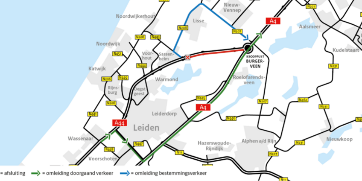 Grote afsluitingen A44 zorgen voor forse verkeershinder in regio