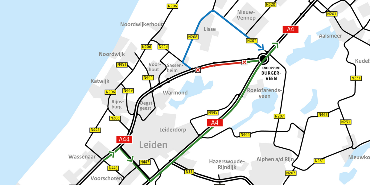 A44 richting Amsterdam dit weekend afgesloten